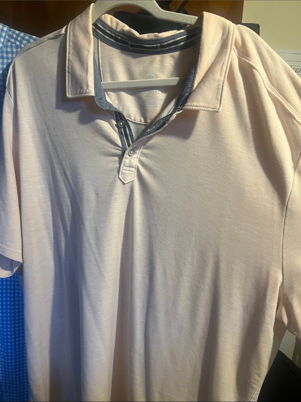 Tommy Bahama Men's Light Pink Polo Shirt with Contrast Trim
